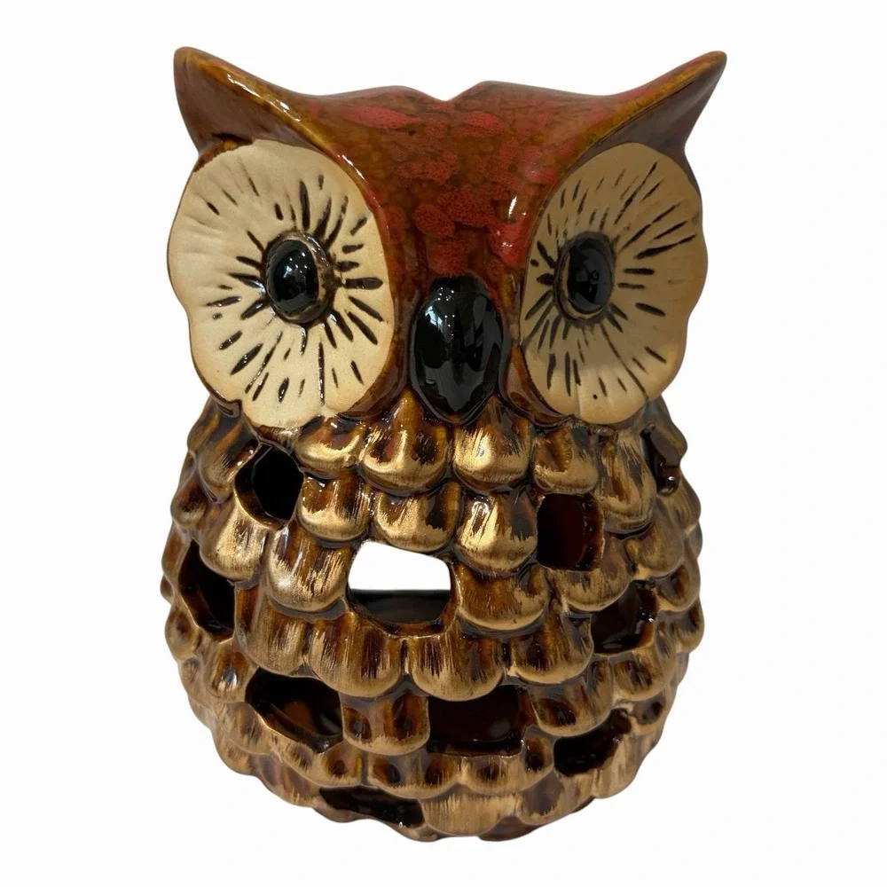 Ceramic‎ OWL Votive Tea Light Candle Holder Lantern vtg 7
